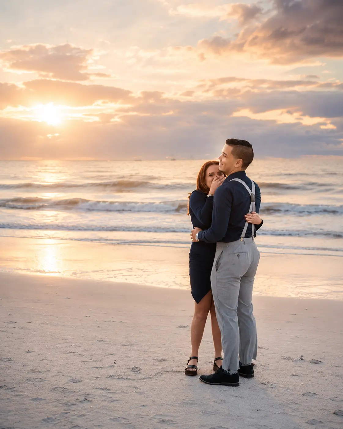 Ken beach engagement — romantic shoreline portrait