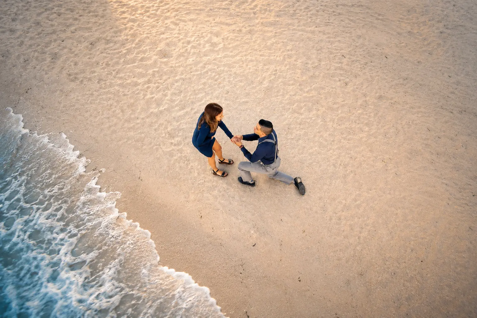 Ken engagement drone — aerial engagement portrait