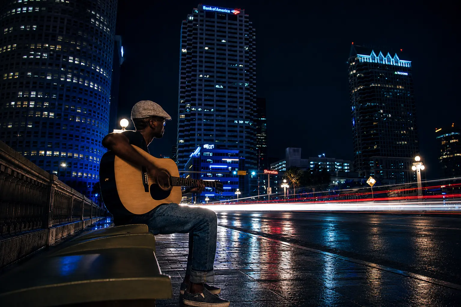 Mwiza downtown light trail cinematic shot